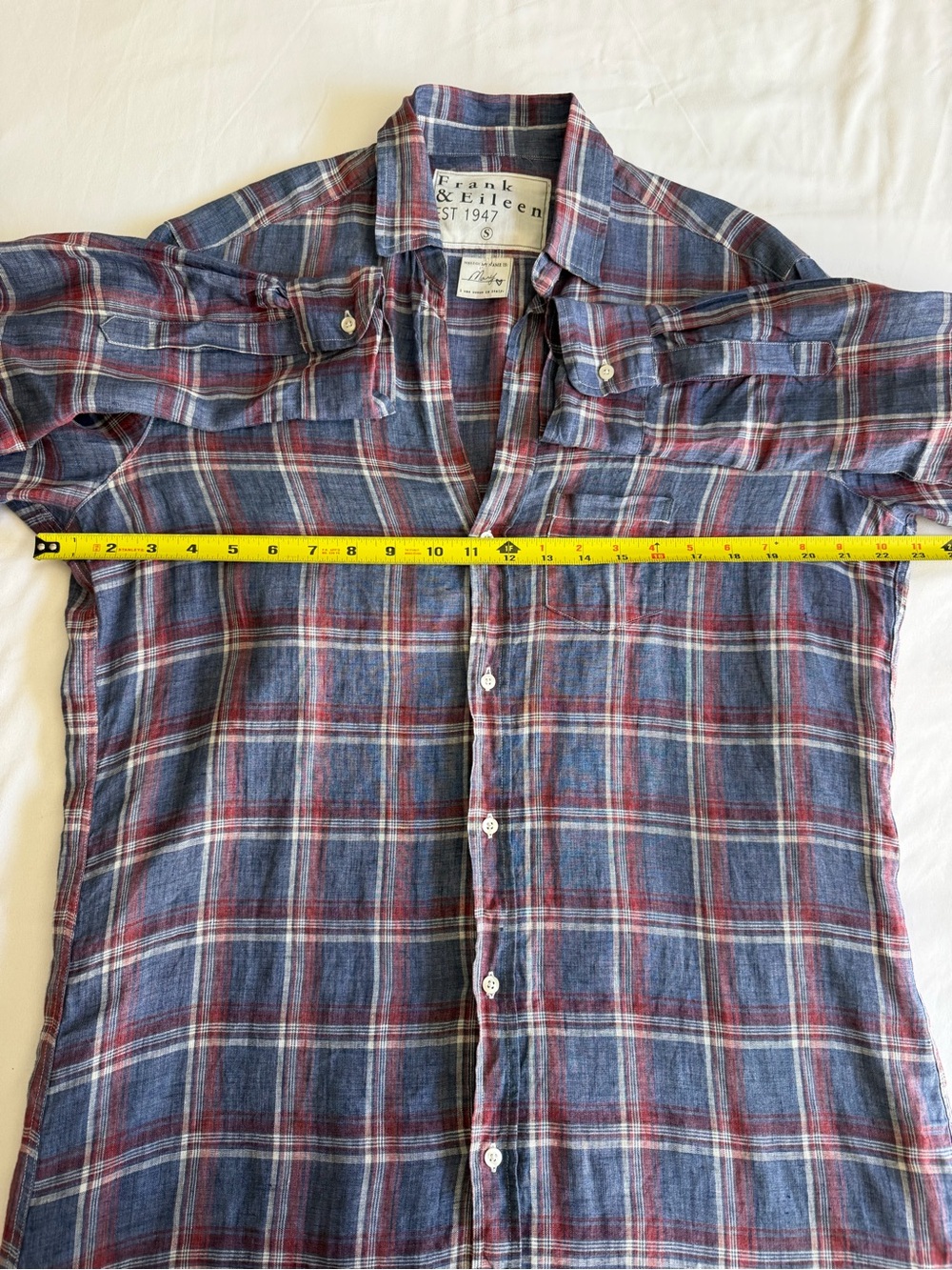 Frank & Eileen "Mary" 100% Linen Red White Blue Plaid‎ Button Front Shirt Dress - Picture 15 of 16
